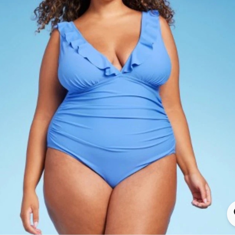 Kona Sol Blue Ruffled Full Coverage Women’s One Piece Swimsuit Size XL (16) NWT